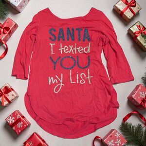 Total Girl Santa I Texted You My List Christmas Shirt Girls Medium 10/12 Red